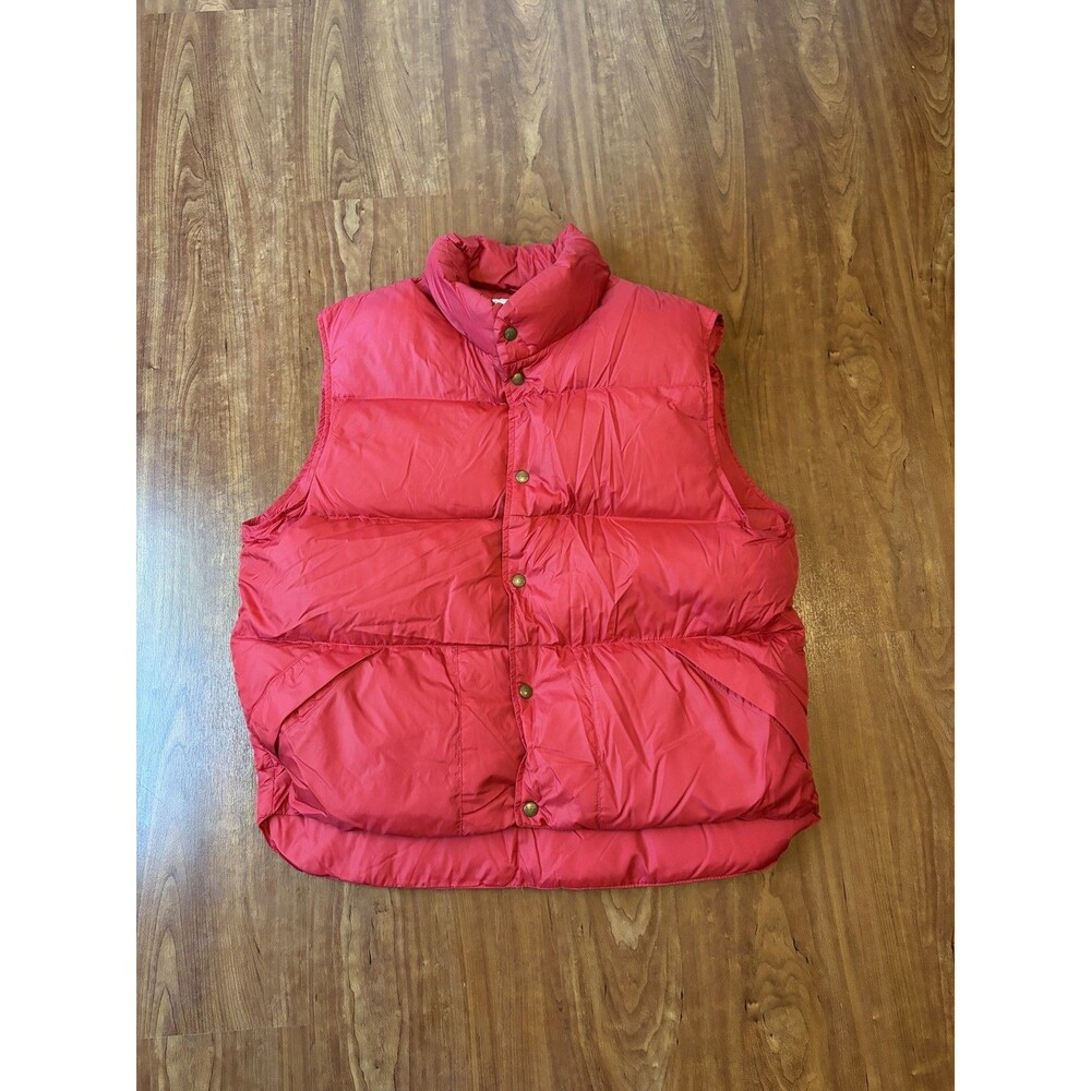 LL Bean Vintage Goose Down Puffer Vest Men's Large Reg Red Packable Snap Front
